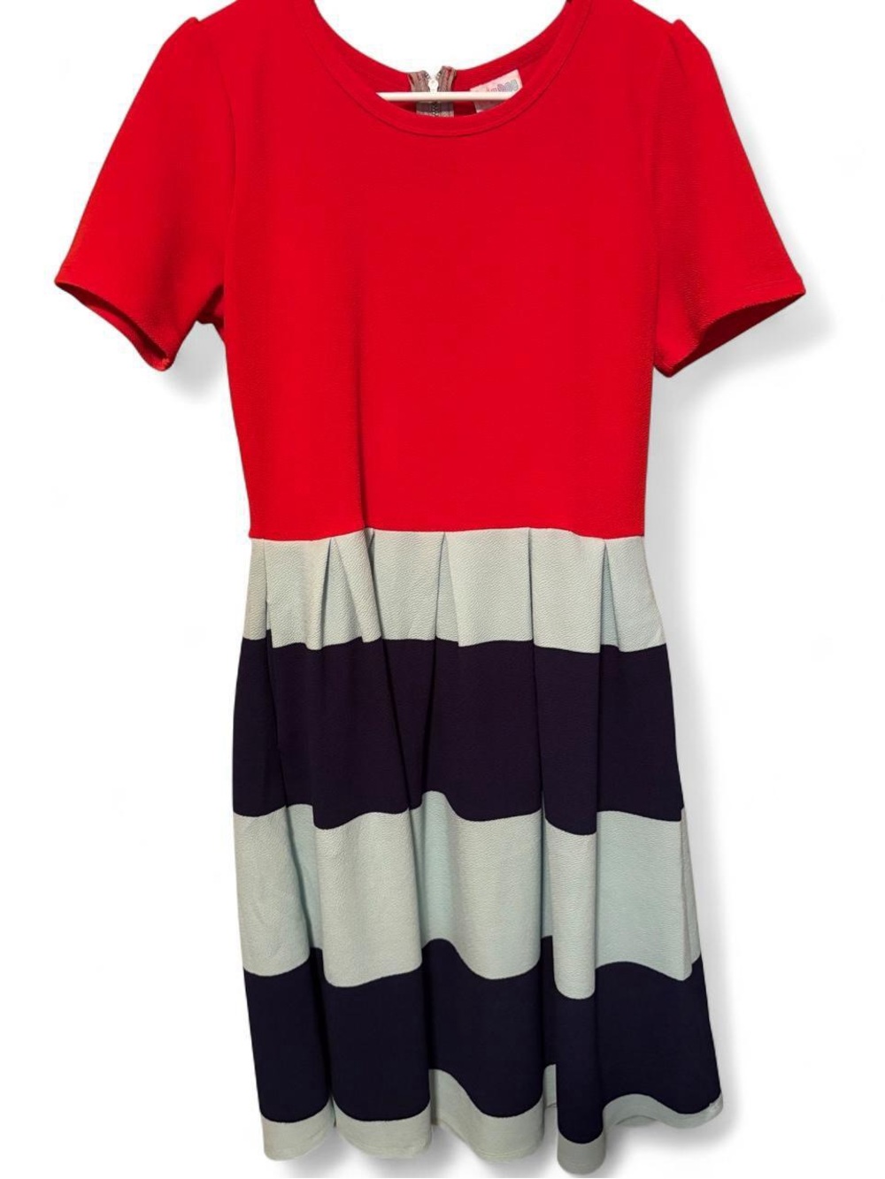 LuLaRoe Red, Navy & Light Blue Striped Fit-and-Flare Dress